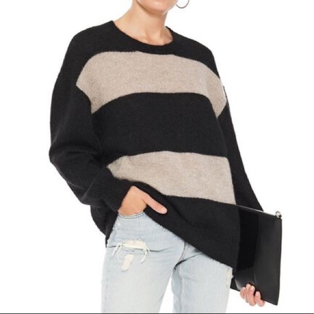 IRO Elkins Striped Mohair-Blend Oversized Sweater in black and beige size XS